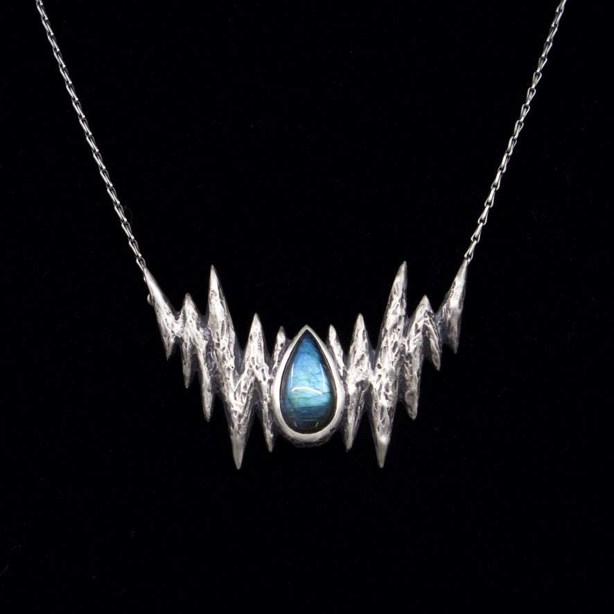 Dark Moon Necklace, with dark grey moonstone and starling claws