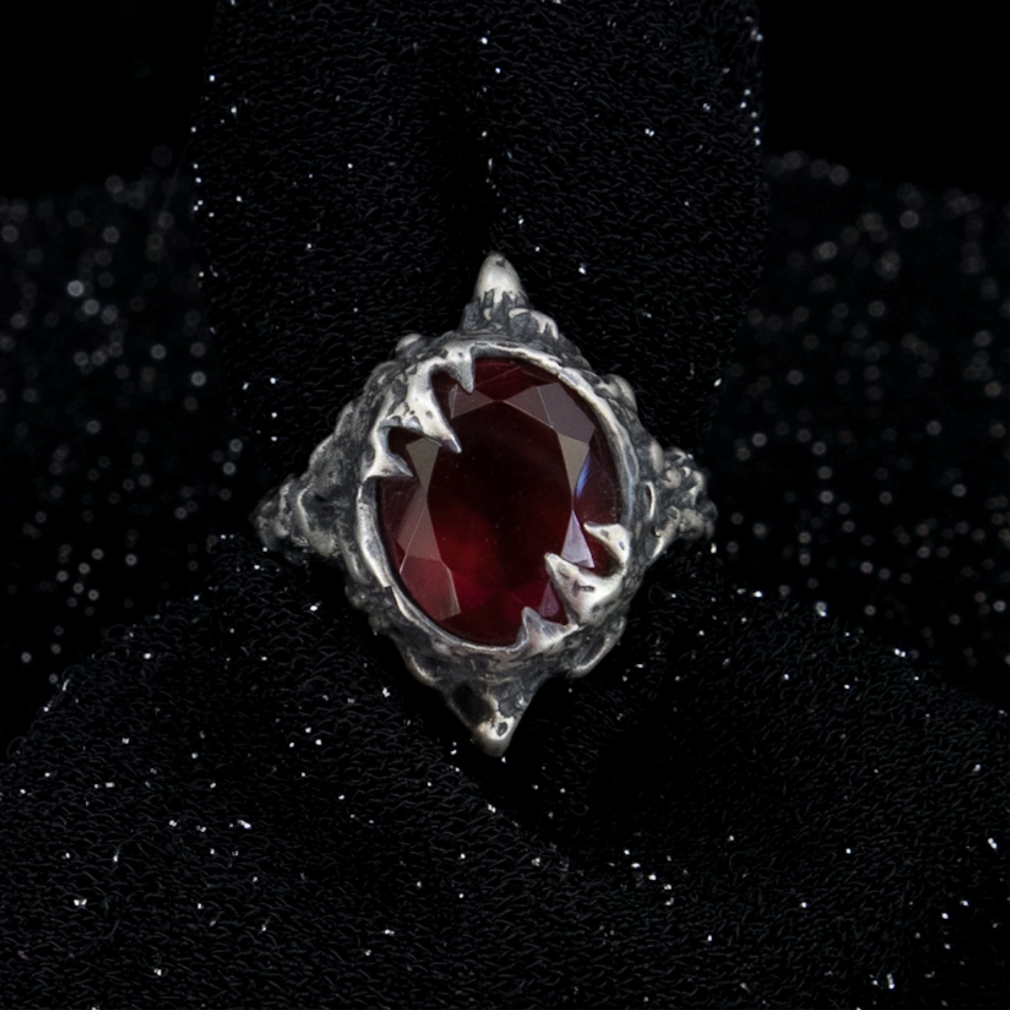 Orlok Ring - Garnet and Grey Moonstone