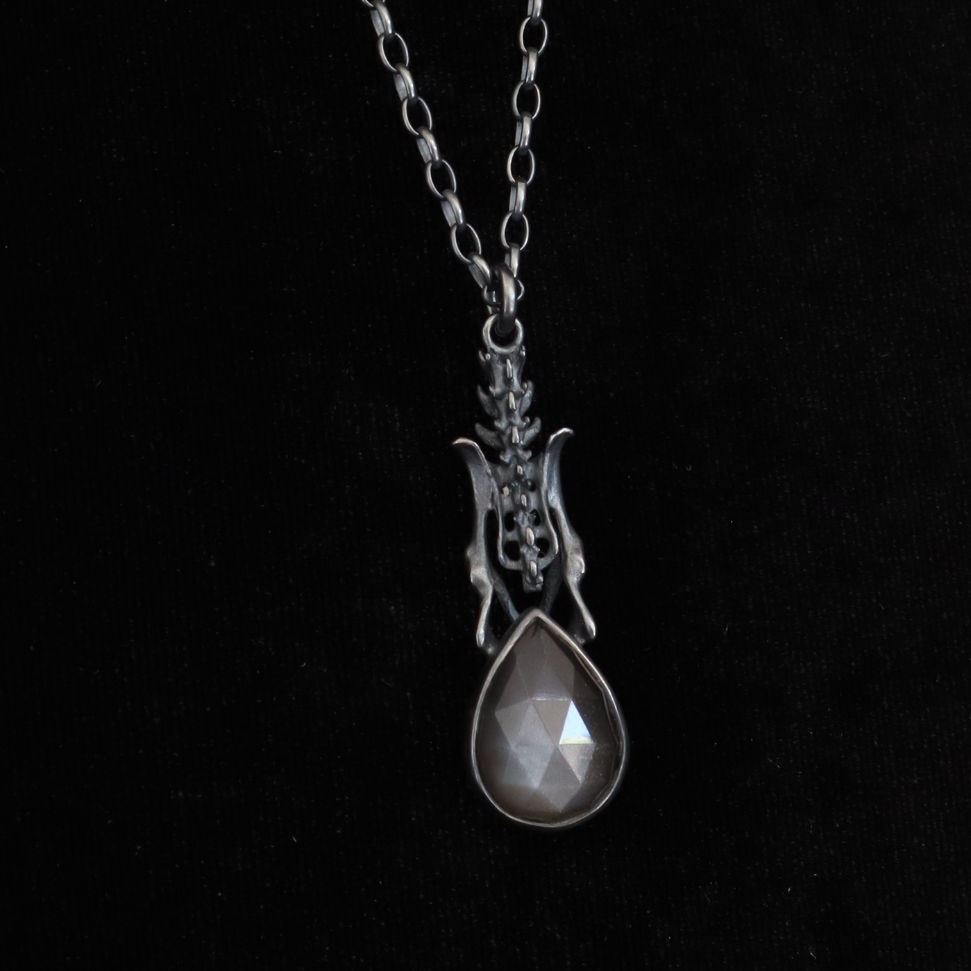 Black Death Pendant - Grey Moonstone - 18 inches - Ready to Ship