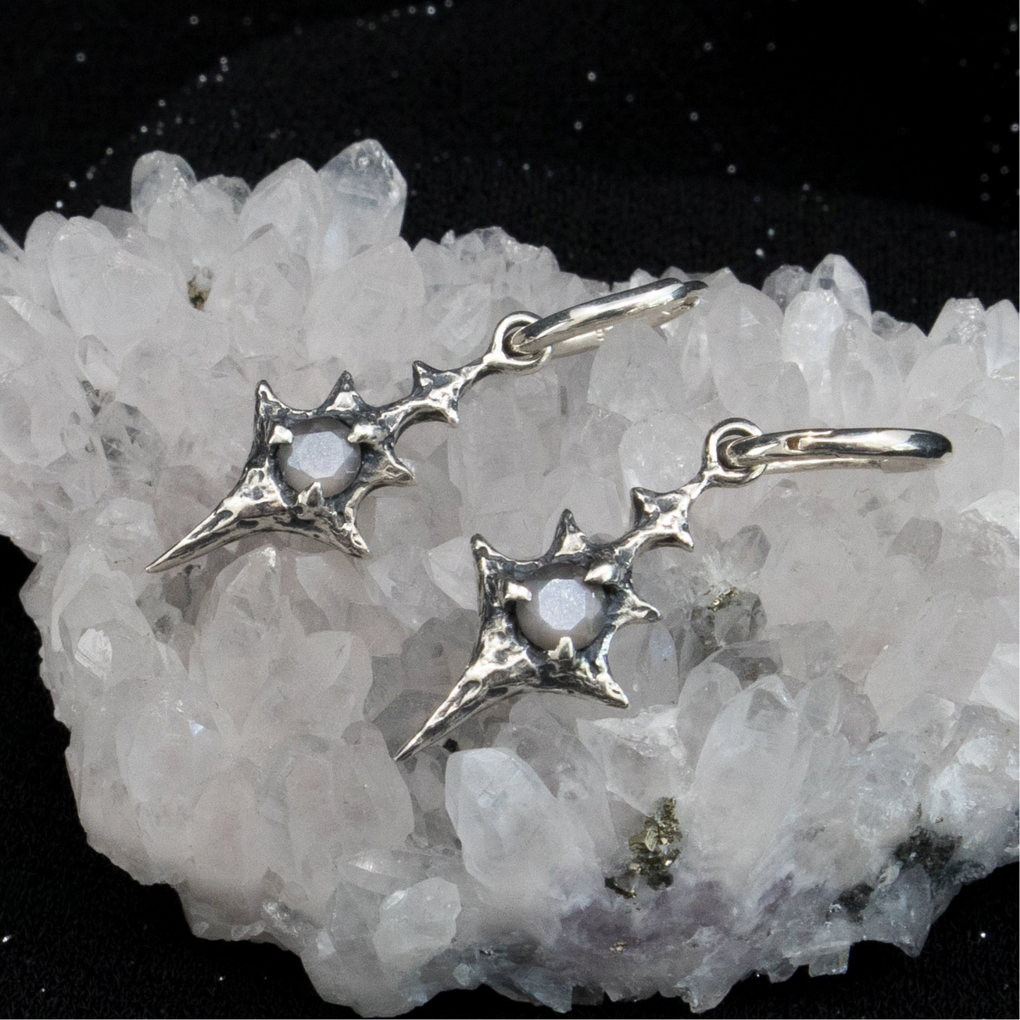 Eldritch Hoop Earrings - Ready To Ship - Grey Moonstone