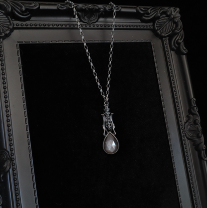 Black Death Pendant - Grey Moonstone - 18 inches - Ready to Ship