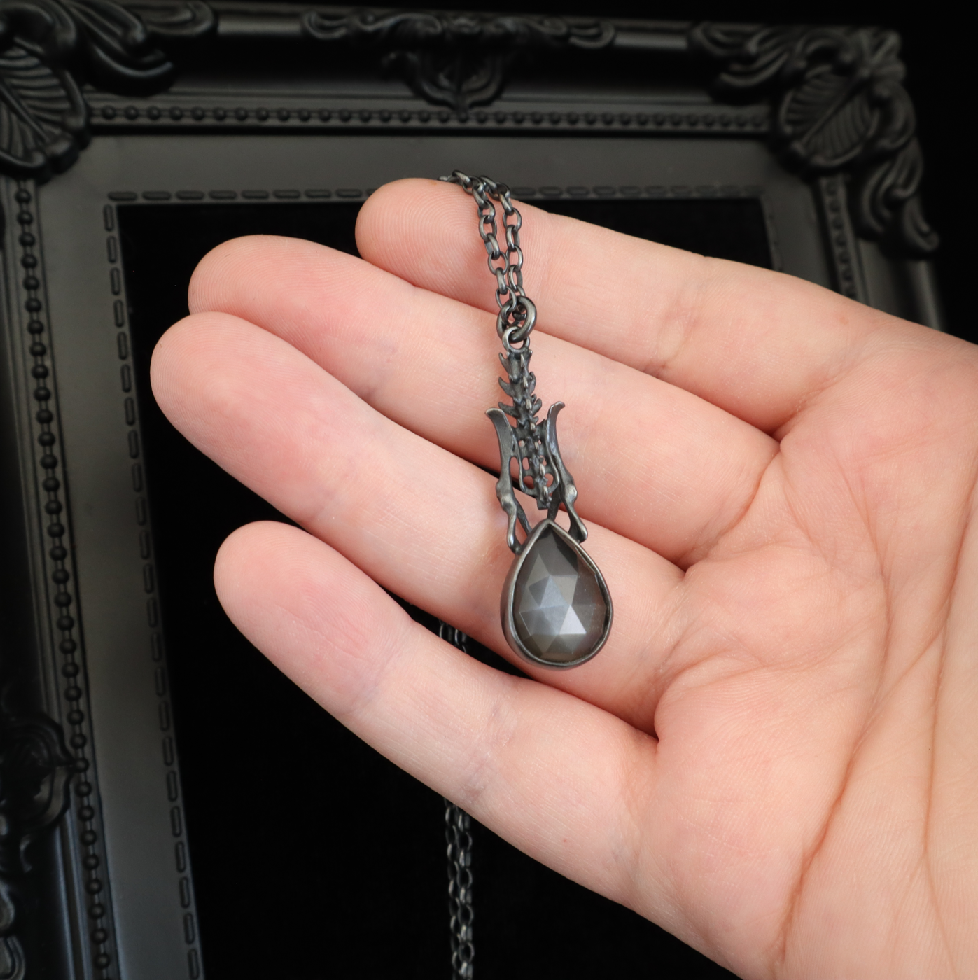 Black Death Pendant - Grey Moonstone - 18 inches - Ready to Ship