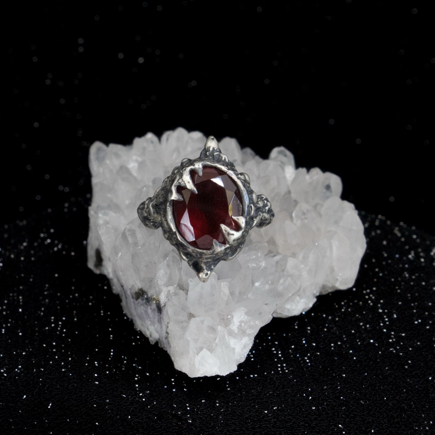 Orlok Ring - Garnet and Grey Moonstone