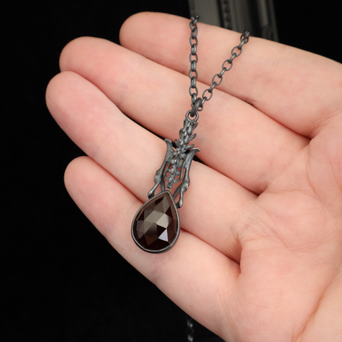 Black Death Pendant - Hessonite Garnet - 20 inches - Ready to Ship