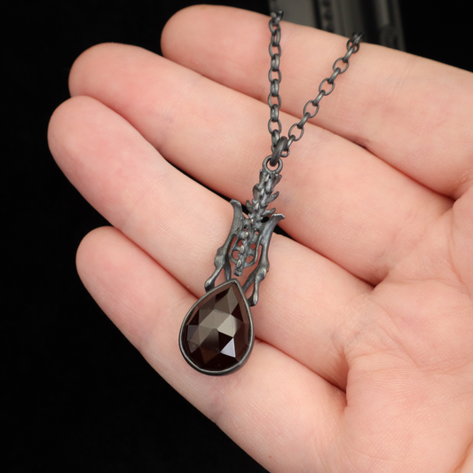 Black Death Pendant - Hessonite Garnet - 20 inches - Ready to Ship