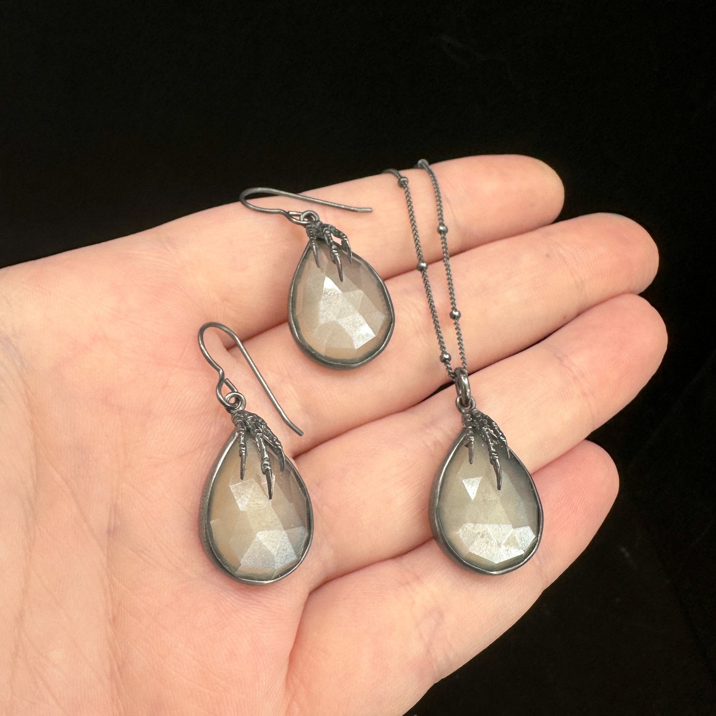 Eyrie Earrings and Pendant Set - Grey Moonstone - Ready to Ship