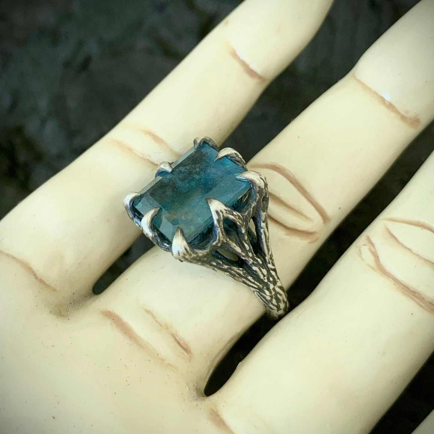 The Dark Embrace Ring (Moss Aquamarine version)