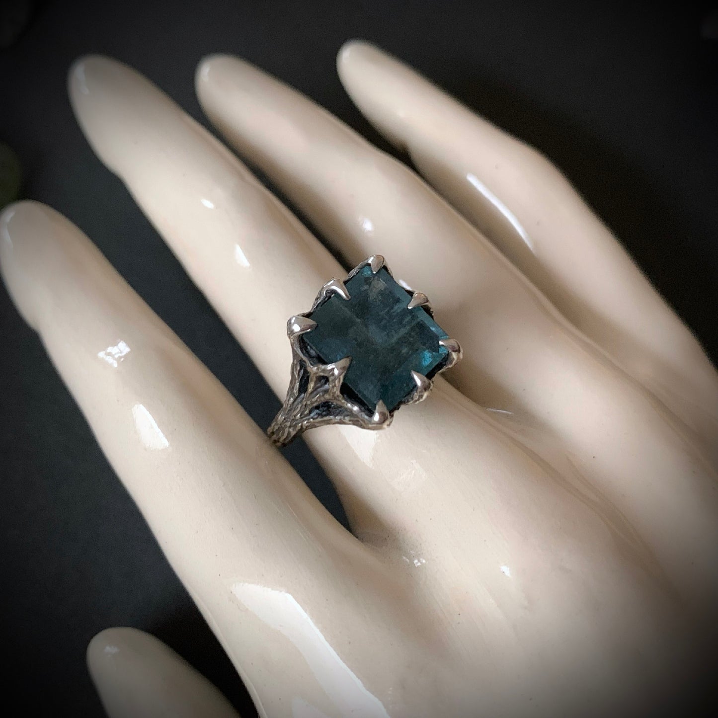 The Dark Embrace Ring (Moss Aquamarine version)