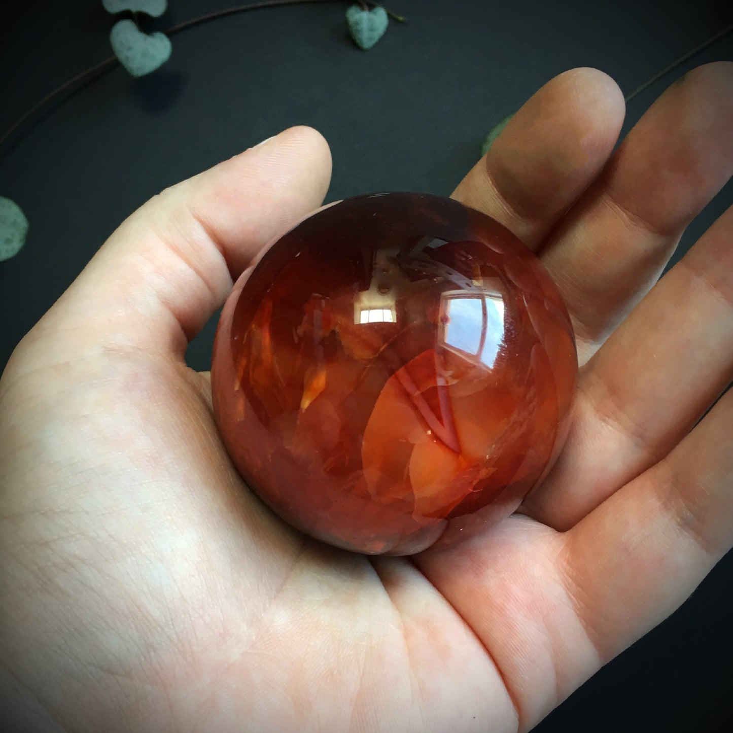 Carnelian Agate Ball with Carved Wooden stand