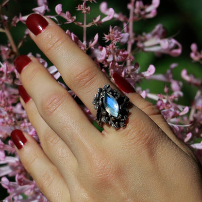 Nightshade Ring (Garnet, Rainbow Moonstone and Grey Moonstone versions)